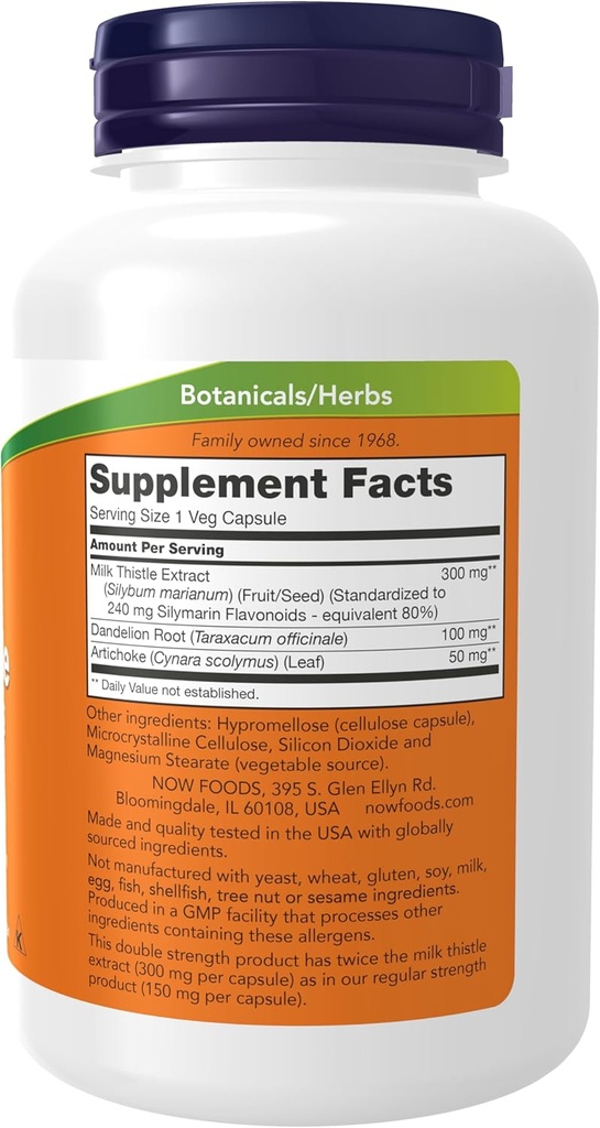 NOW Foods Silymarin 2X Double Strength - 300 mg, 200 Veg Capsules x 2 Pack