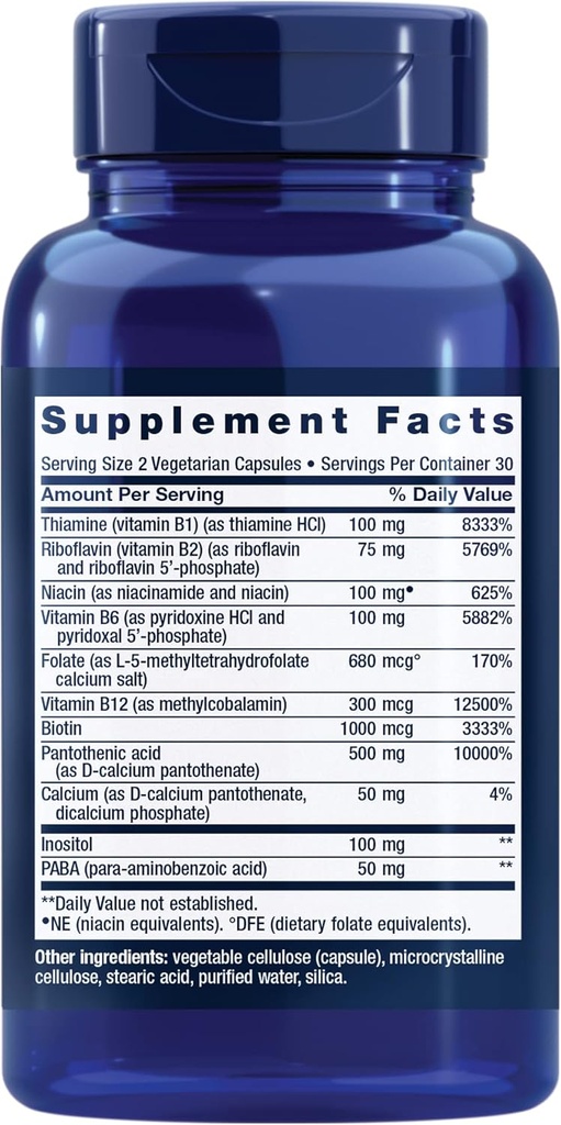 2 Packs of Life Extension Bioactive Complete B-Complex for Heart, Brain, Nerve Support, Energy & Metabolism - 60 Vegetarian Capsules