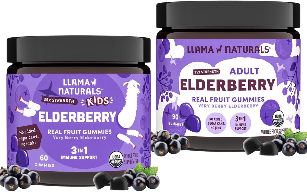 Organic Sambucus Elderberry Gummies for Kids & Adults | Immune Support with Zinc & Vitamin C | Vegan, No Added Sugar | Plant-Based Chewable Gummies for the Whole Family