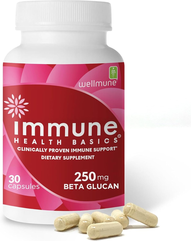 Ultra Strength Immune Support Capsules with Wellmune Beta Glucan - Clinically Proven for Immunity - Gluten-Free, Non-GMO, Vegan - 30 Capsules, 250 mg