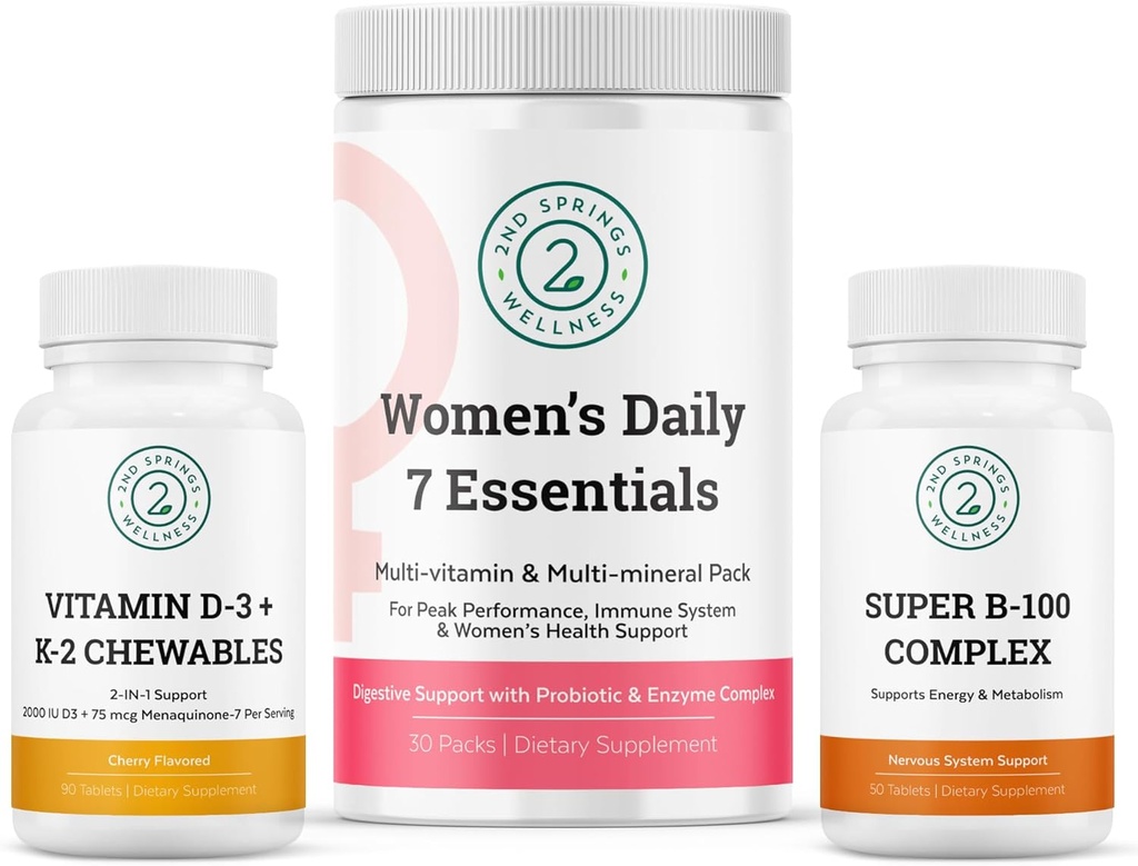 Women's Daily Essentials Bundle: Vitamin D3+K2 Chewables & Super B-100 Complex - 2nd Springs