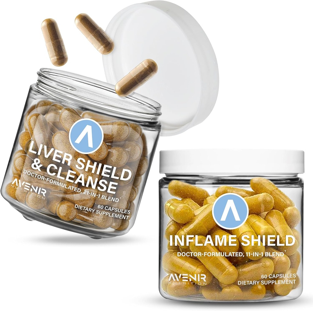 Liver Cleanse Detox & Repair + Inflame Shield Bundle - Milk Thistle, Turmeric, Ginger Supplements - 60 Capsules