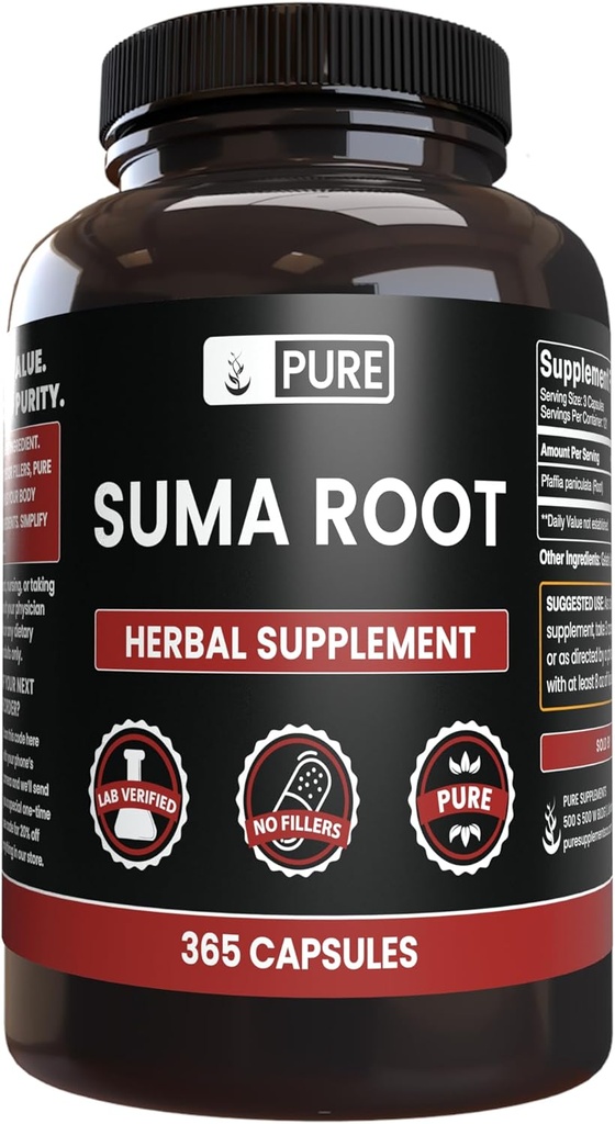Suma Root Capsules - 365 Count, Pure Ingredients, No Fillers, Lab Verified