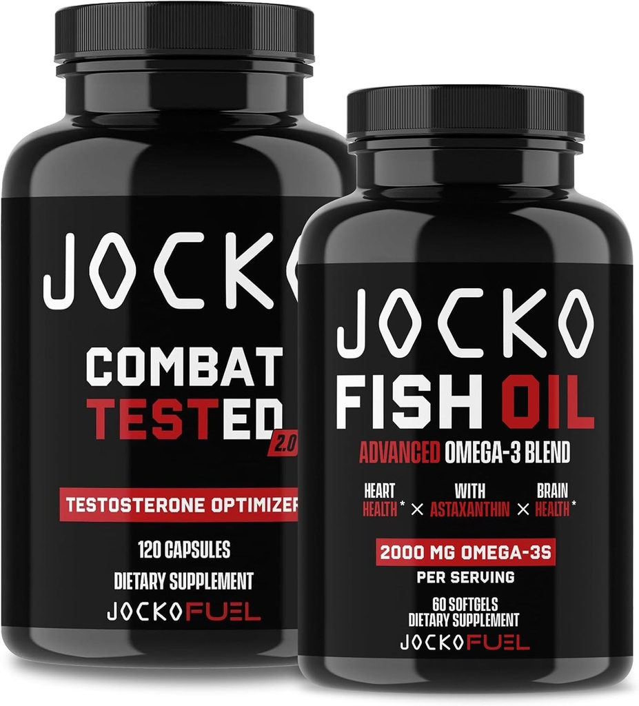 Men's Test Booster & Omega 3 Fish Oil Bundle - Jocko Fuel Supplements (2 Pack) for Muscle Building & Antioxidant Support