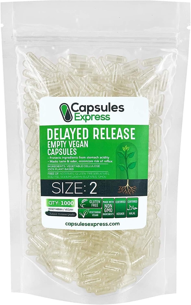 1000 Count Delayed Release Size 2 Clear Empty Vegan Capsules for DIY Vegetable Filling