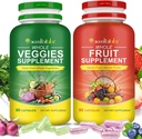 Superfood Fruits and Vegetables Supplements with Natural Fiber - 90 Veggie and 90 Fruit Capsules for Immunity, Gut Health, and Energy Boost