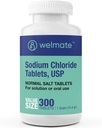 300ct WELMATE Sodium Chloride Tablets - 1000mg per Tablet for Hydration & Electrolyte Balance - 15.4g Total - Tablet Form