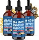 Sea Moss Liquid Drops with Black Seed Oil, Ashwagandha, Burdock Root, Bladderwrack, Silica - Multimineral Non-GMO Vegan Supplement Pack