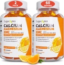 Organic Calcium Magnesium Zinc Gummies - 1200mg Calcium Citrate with Vitamin D3 K3 - Sugar Free Supplement for Adults & Kids - 120 Count