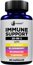 60 Count FuelSelf Immune Support Booster Supplement with Elderberry, Vitamin C, Echinacea, Turmeric, Zinc, L-Glutamine, Garlic, Probiotics