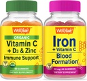 Organic Vitamin C, D3, Zinc, Iron Gummies Bundle - Gluten Free, GMO Free, Chewable Supplement