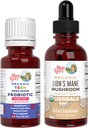 Organic Raspberry Probiotic and Lion's Mane Drops for Teens | USDA Certified | Supports Gut Health, Cognitive Function, & Wellness | Vegan & Non-GMO