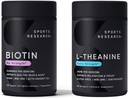 Vegan Biotin 10,000mcg with Coconut Oil Softgels & L-Theanine Supplement 200mg for Focus & Relaxation - 4 Month Supply
