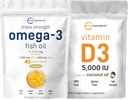High Potency Omega-3 Fish Oil 4,200mg & Vitamin D3 5,000 IU Bundle Pack | Wild-Caught, Lemon Flavored, Burpless | Cholecalciferol