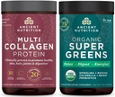 Ancient Nutrition Multi Collagen Protein Powder & Supergreens Powder Bundle - 24 Servings of Unflavored Collagen Protein + 25 Servings of Greens Flavor Superfood Powder