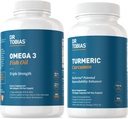 Omega 3 Fish Oil with Turmeric Curcumin for Overall Health and Antioxidant Support, 2000mg Omega 3 and 95% Curcuminoids